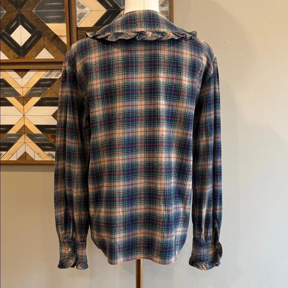 Vintage Ralph Lauren Plaid Cotton Flannel Button-Down Ruffle Blouse size 10 - Picture 6 of 11